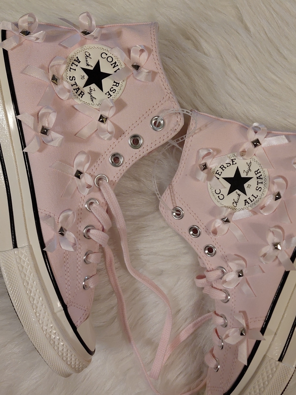 Converse Pink High-Top Sneakers with Ribbon & Stud Detail Size 8 Mens/10 Womens